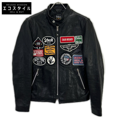 3191052 Black Lamb Leather Wappen Jacket S Men's