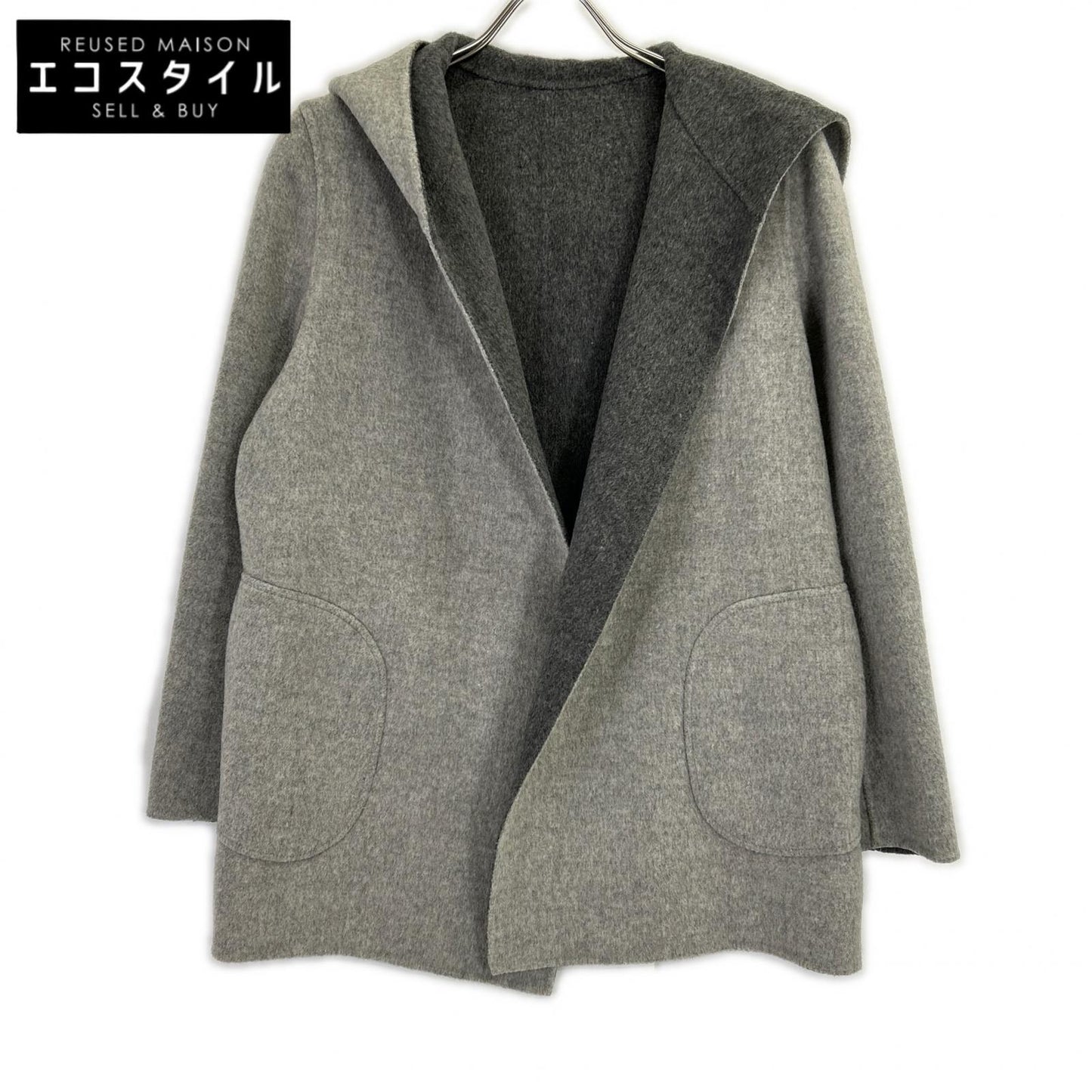 GRAY Wool-Cashmere Hooded Coat for Women