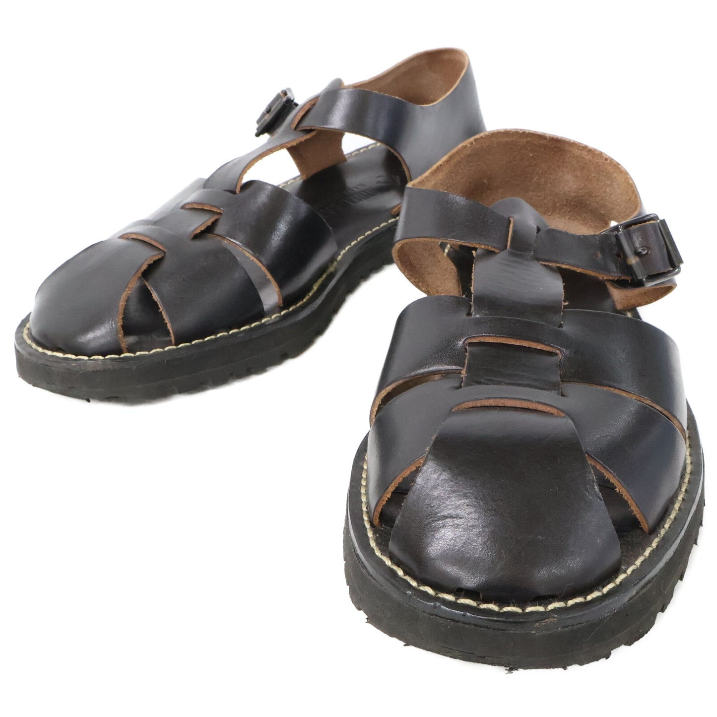 Black Vibram Sole Leather Ghillie Sandals Shoes 27 Men's