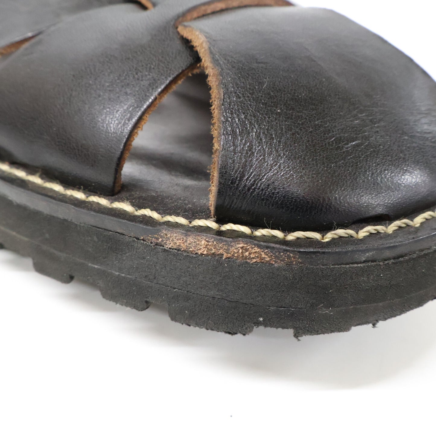 Black Vibram Sole Leather Ghillie Sandals Shoes 27 Men's