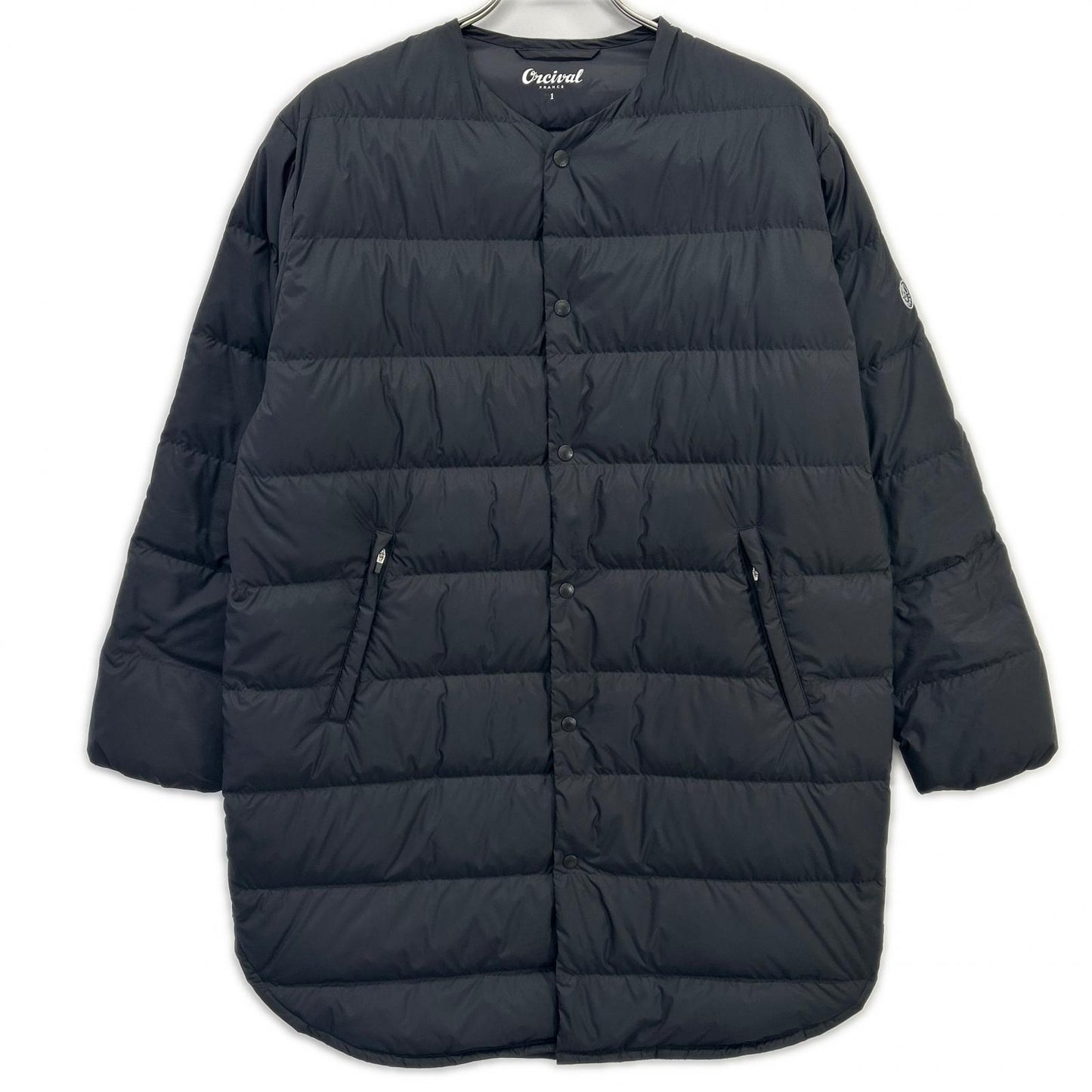 OR-A0221 BLACK Collarless Quilted Down Coat 1 Ladies