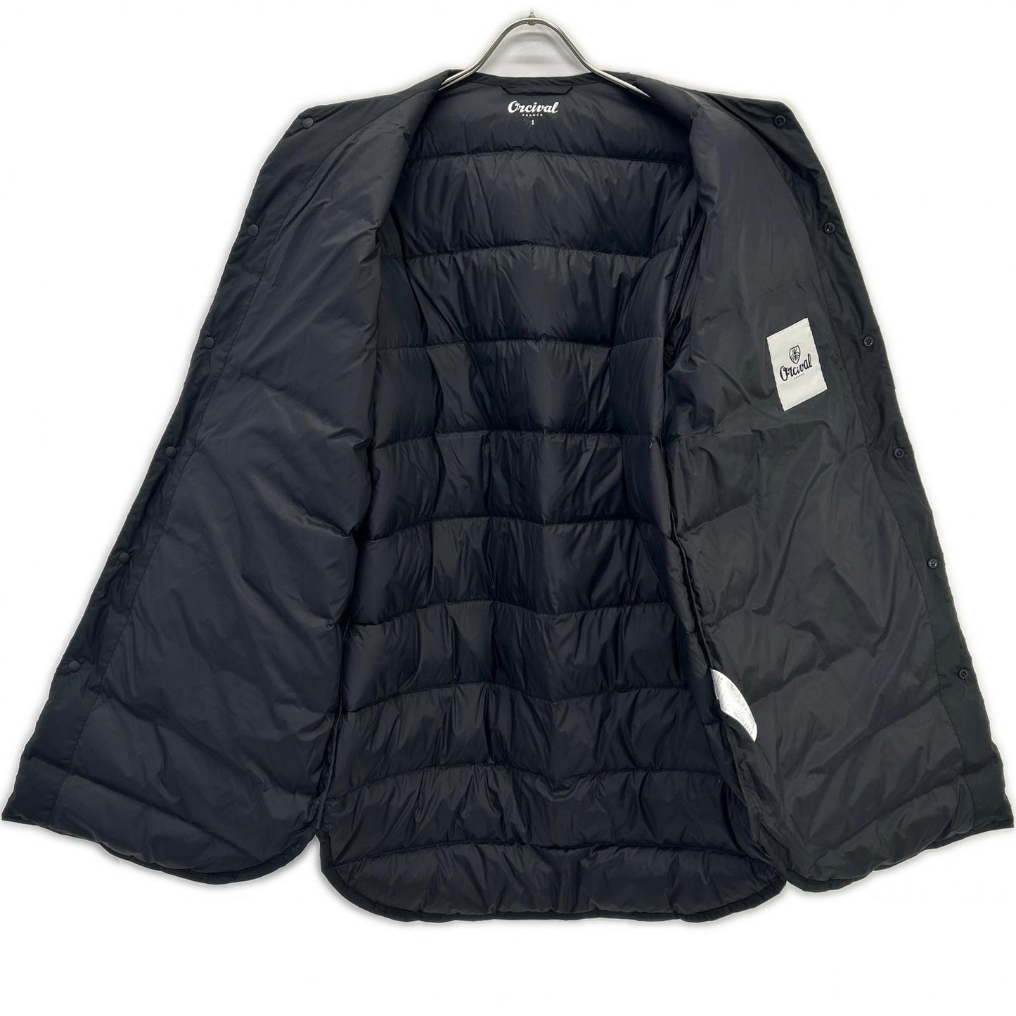 OR-A0221 BLACK Collarless Quilted Down Coat 1 Ladies