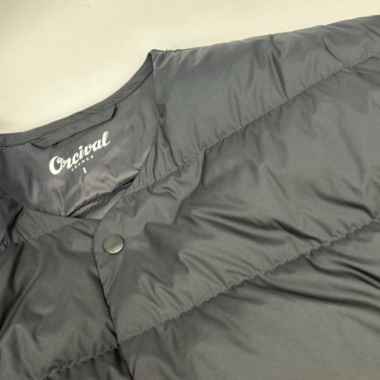 OR-A0221 BLACK Collarless Quilted Down Coat 1 Ladies
