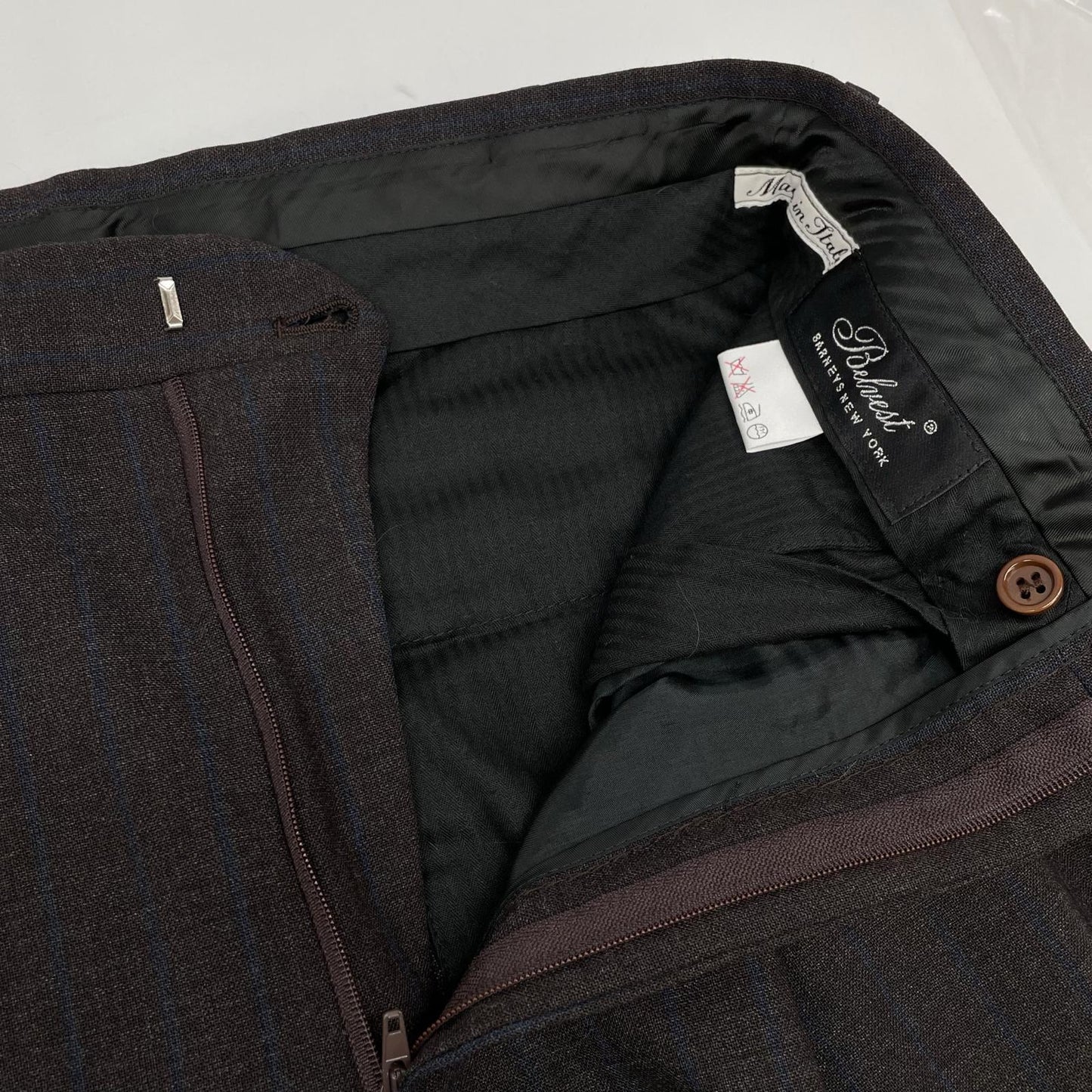 Belvest 贝尔维斯特 【Barneys New York特别定制】深棕色羊毛条纹SUPER 140S三扣西服套装 西服套装