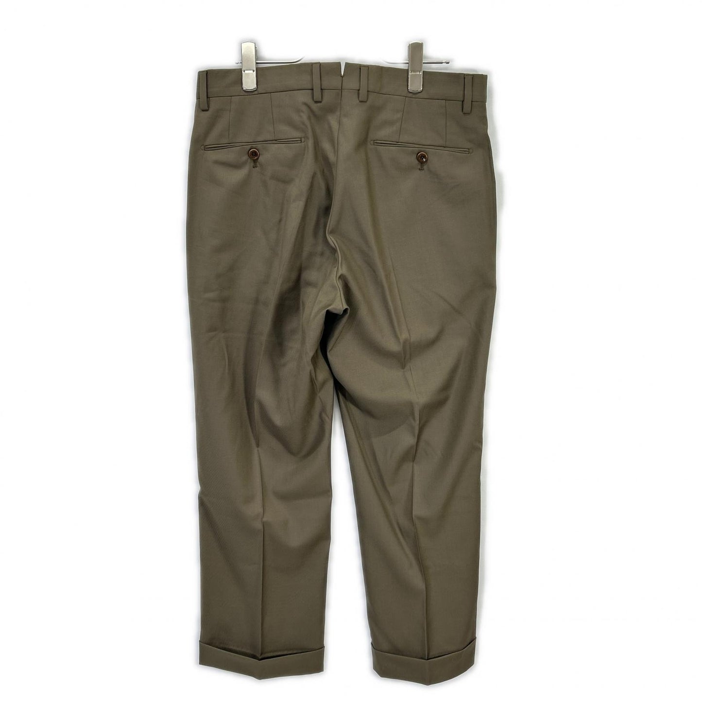 Olive Green Wool SUPER 150'S Standard Fit Slacks Bottoms 32 Men's