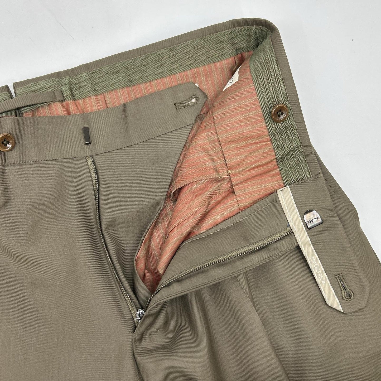 Olive Green Wool SUPER 150'S Standard Fit Slacks Bottoms 32 Men's