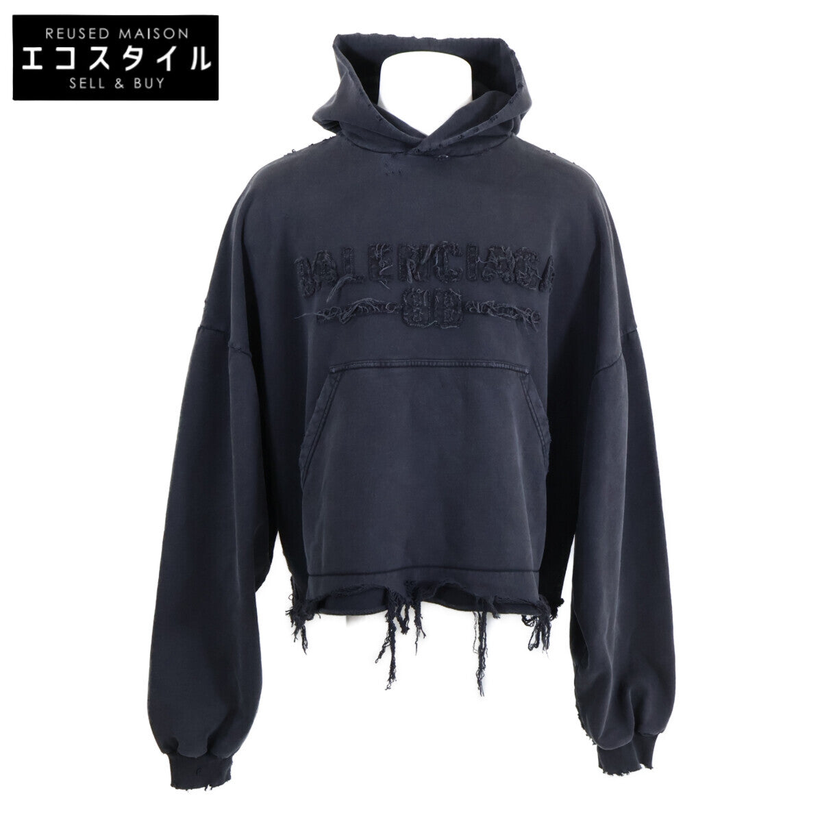 BALENCIAGA 【As new/Domestic regular/24 production】783397 Front Logo Frayed Distressed Pullover Cropped Hoodie Top