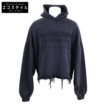 BALENCIAGA 【As new/Domestic regular/24 production】783397 Front Logo Frayed Distressed Pullover Cropped Hoodie Top