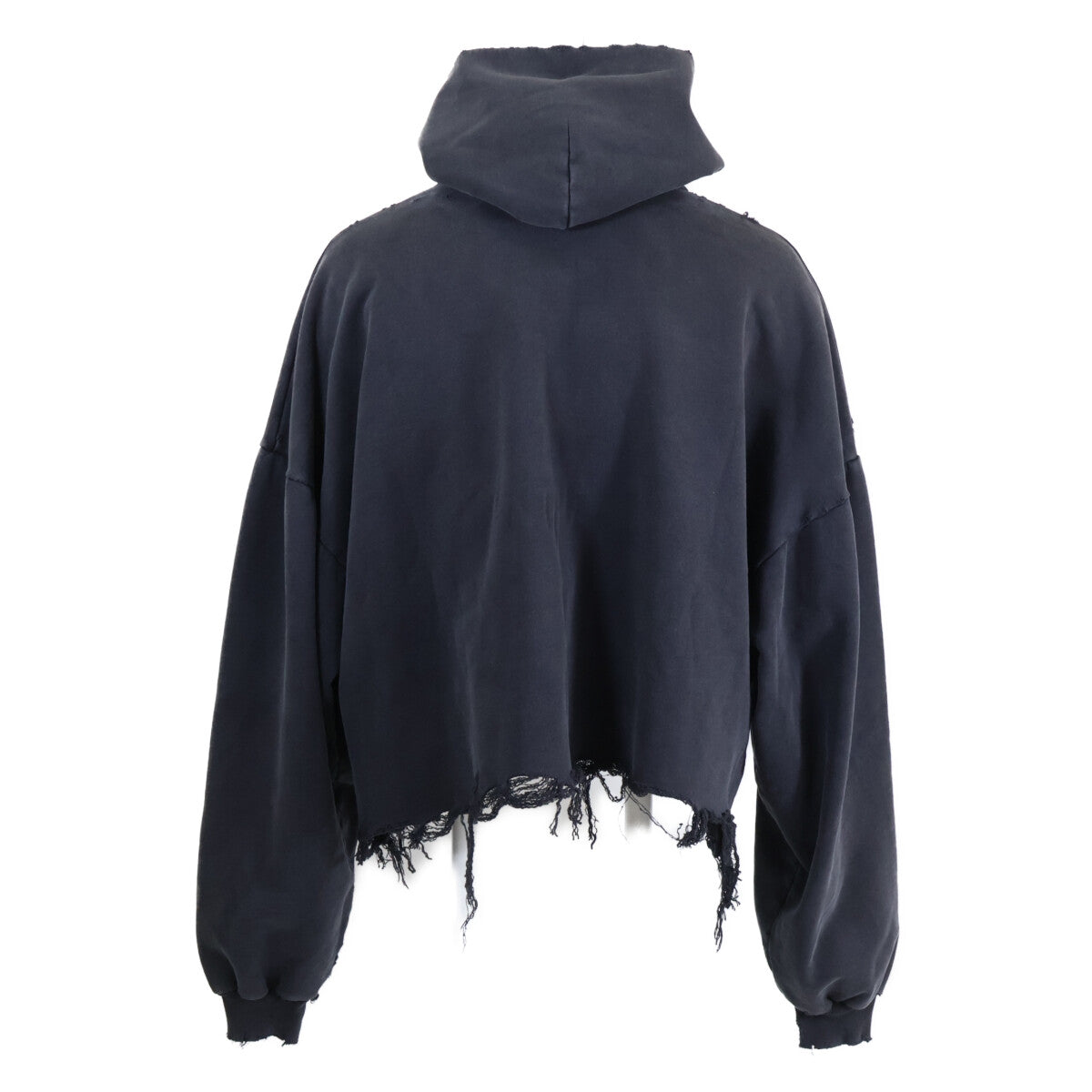 BALENCIAGA 【As new/Domestic regular/24 production】783397 Front Logo Frayed Distressed Pullover Cropped Hoodie Top