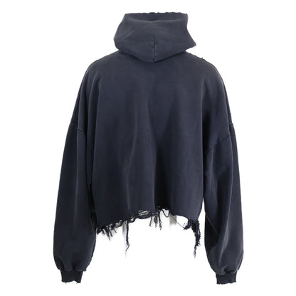 BALENCIAGA 【As new/Domestic regular/24 production】783397 Front Logo Frayed Distressed Pullover Cropped Hoodie Top