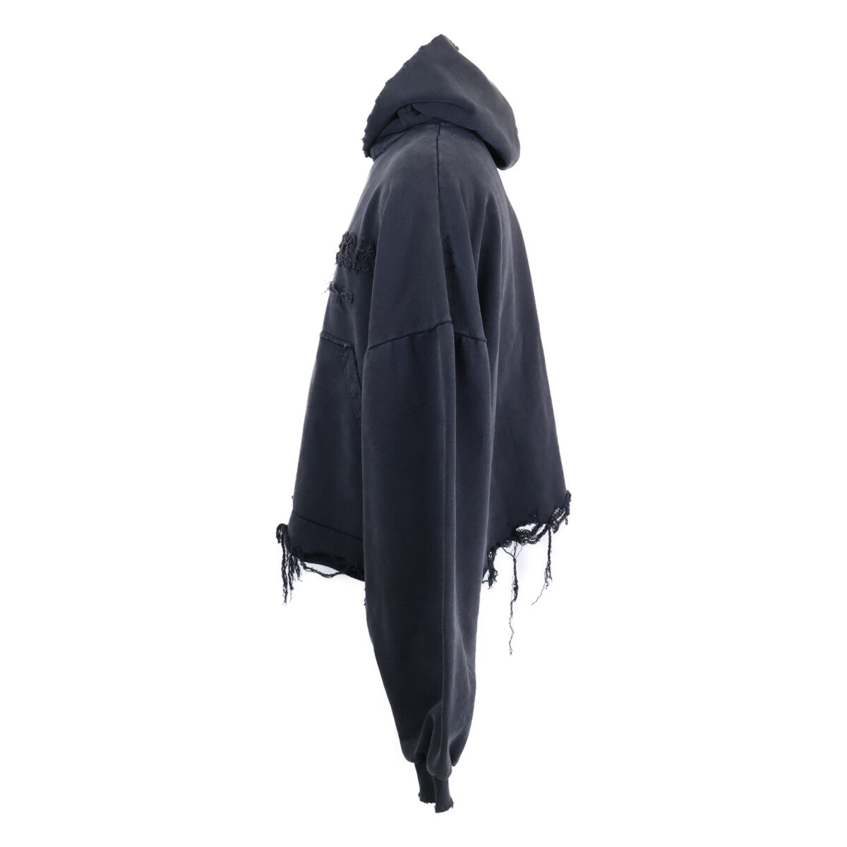 BALENCIAGA 【As new/Domestic regular/24 production】783397 Front Logo Frayed Distressed Pullover Cropped Hoodie Top