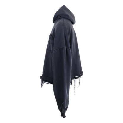 BALENCIAGA 【As new/Domestic regular/24 production】783397 Front Logo Frayed Distressed Pullover Cropped Hoodie Top