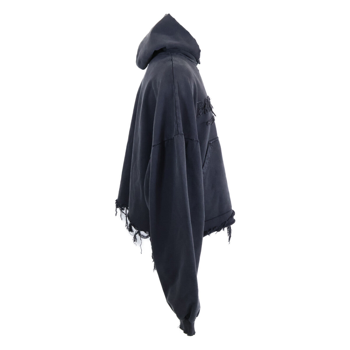 BALENCIAGA 【As new/Domestic regular/24 production】783397 Front Logo Frayed Distressed Pullover Cropped Hoodie Top