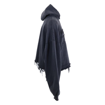 BALENCIAGA 【As new/Domestic regular/24 production】783397 Front Logo Frayed Distressed Pullover Cropped Hoodie Top
