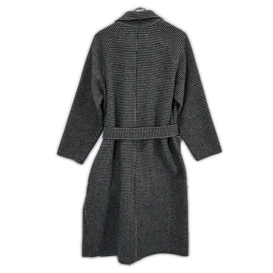 S-02-CT-021 Black x White Houndstooth Wool Reversible Robe Coat, S, Women's