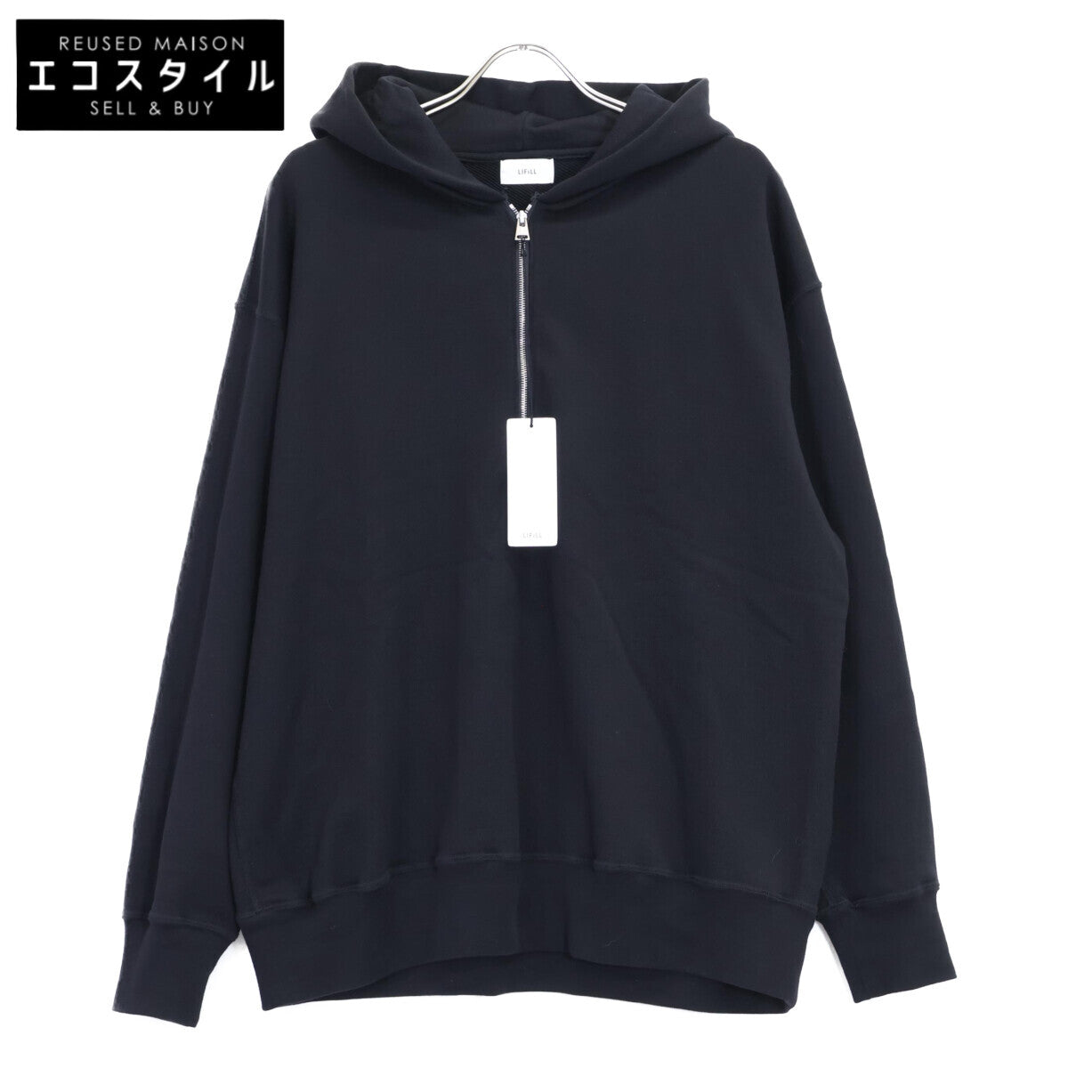 LIFiLL リフィル LF050-02 ブラック COTTONY SWEAT HALF ZIP HOODIE スウェットハーフジップフーディ トップス