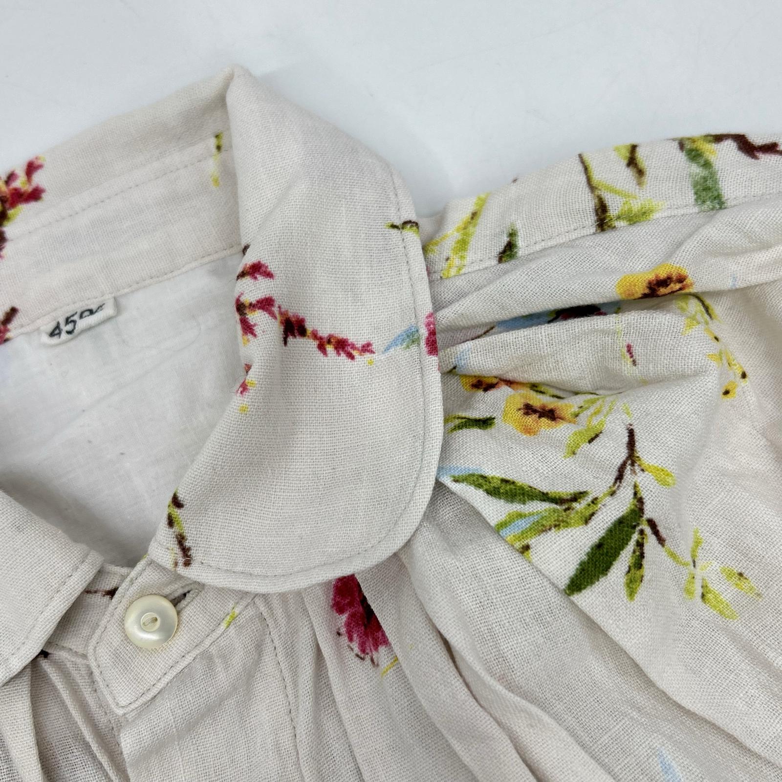 45R 70130274 White Indian Khadi Harunototonari Printed Ocean Tuck Blouse Top