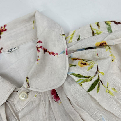 45R 70130274 White Indian Khadi Harunototonari Printed Ocean Tuck Blouse Top