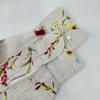 45R 70130274 White Indian Khadi Harunototonari Printed Ocean Tuck Blouse Top