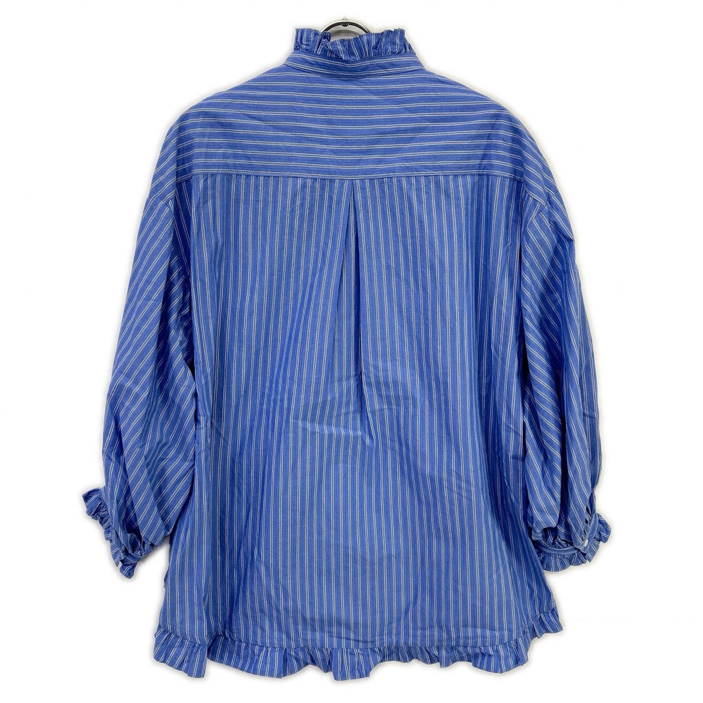 PALE JUTE PJ-2024AW-03 Light Blue Long Tail Shirt Striped Frill Shirt Blouse Top