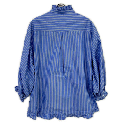 PALE JUTE PJ-2024AW-03 Light Blue Long Tail Shirt Striped Frill Shirt Blouse Top