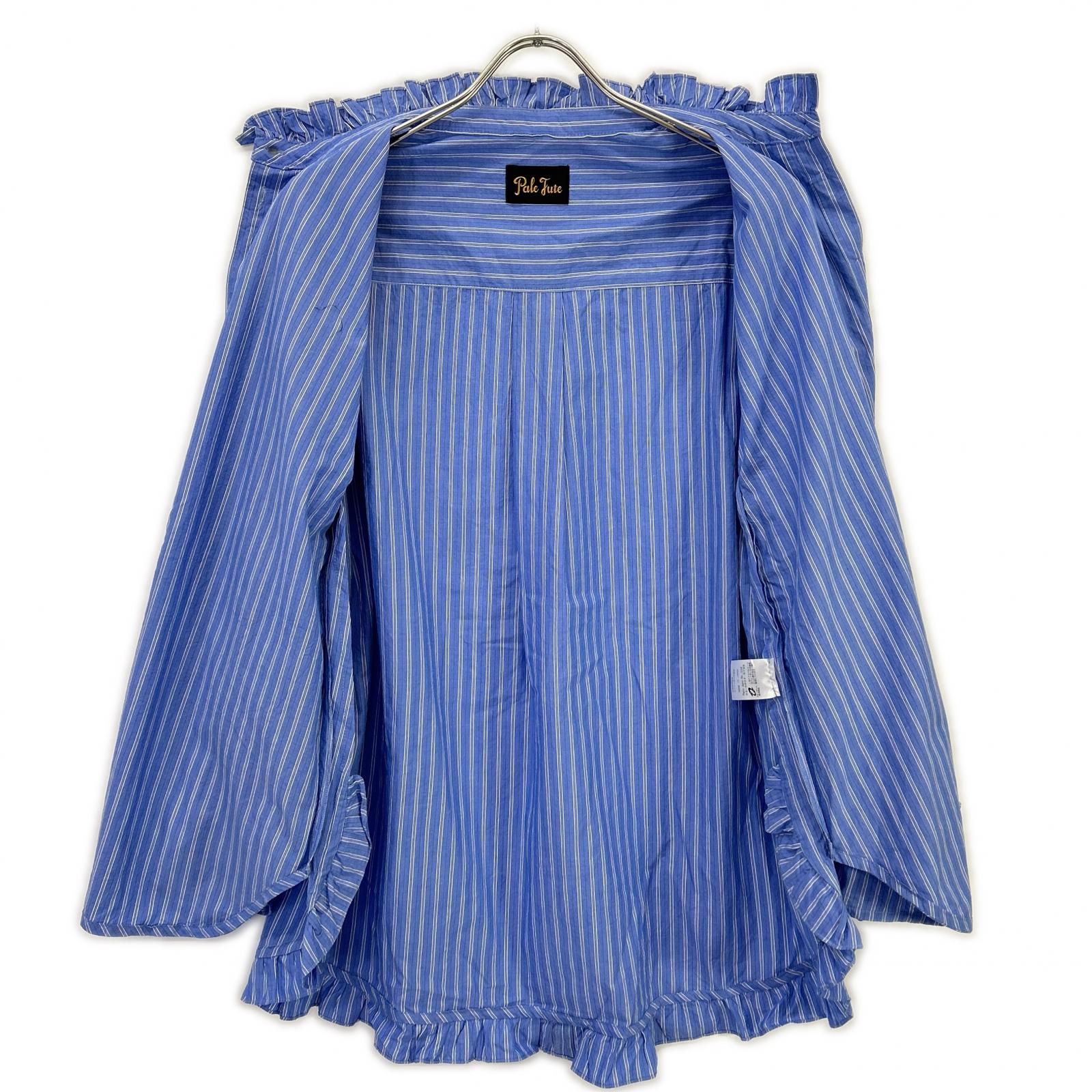 PALE JUTE PJ-2024AW-03 Light Blue Long Tail Shirt Striped Frill Shirt Blouse Top