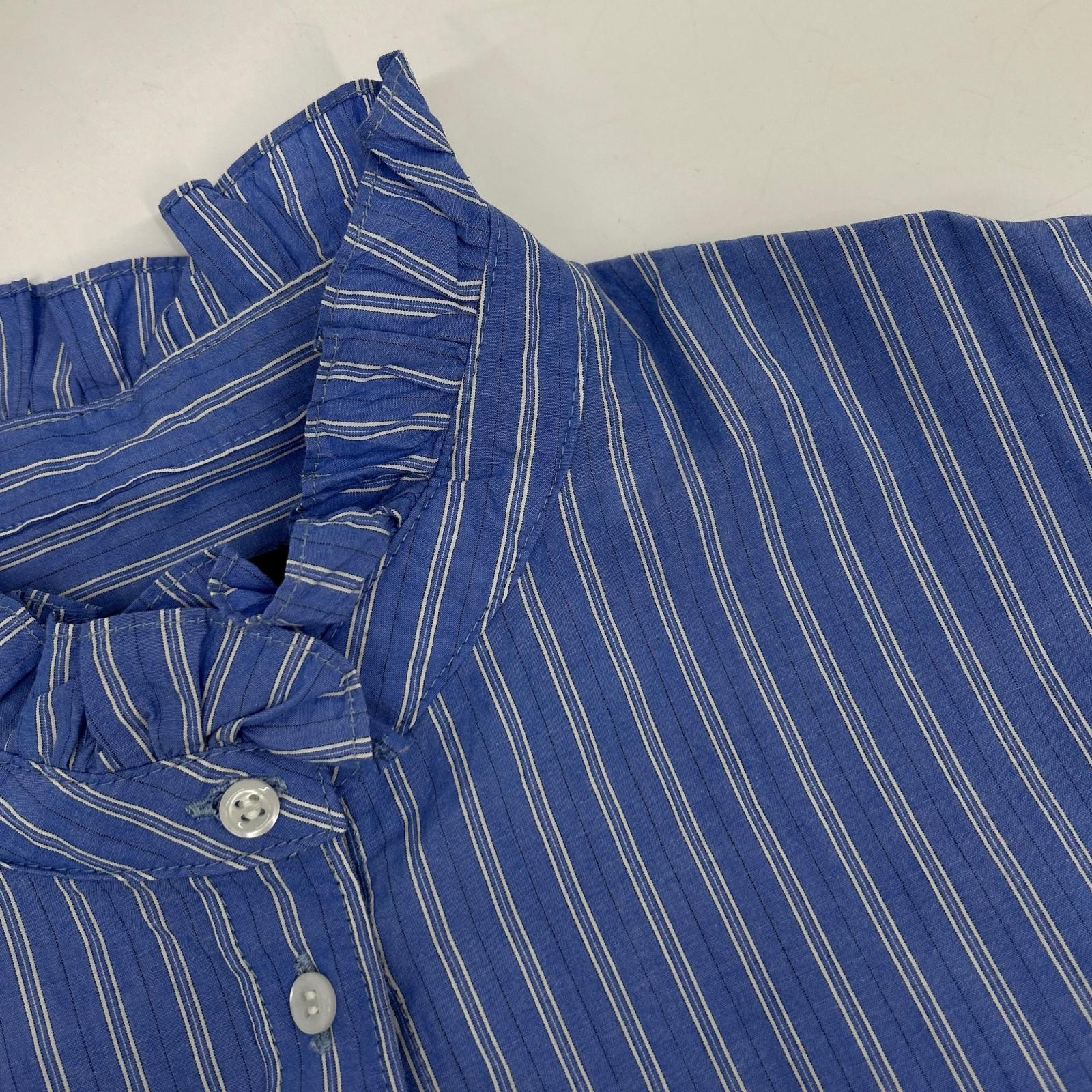 PALE JUTE PJ-2024AW-03 Light Blue Long Tail Shirt Striped Frill Shirt Blouse Top