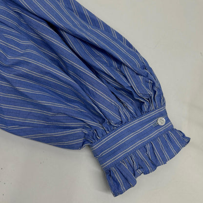 PALE JUTE PJ-2024AW-03 Light Blue Long Tail Shirt Striped Frill Shirt Blouse Top