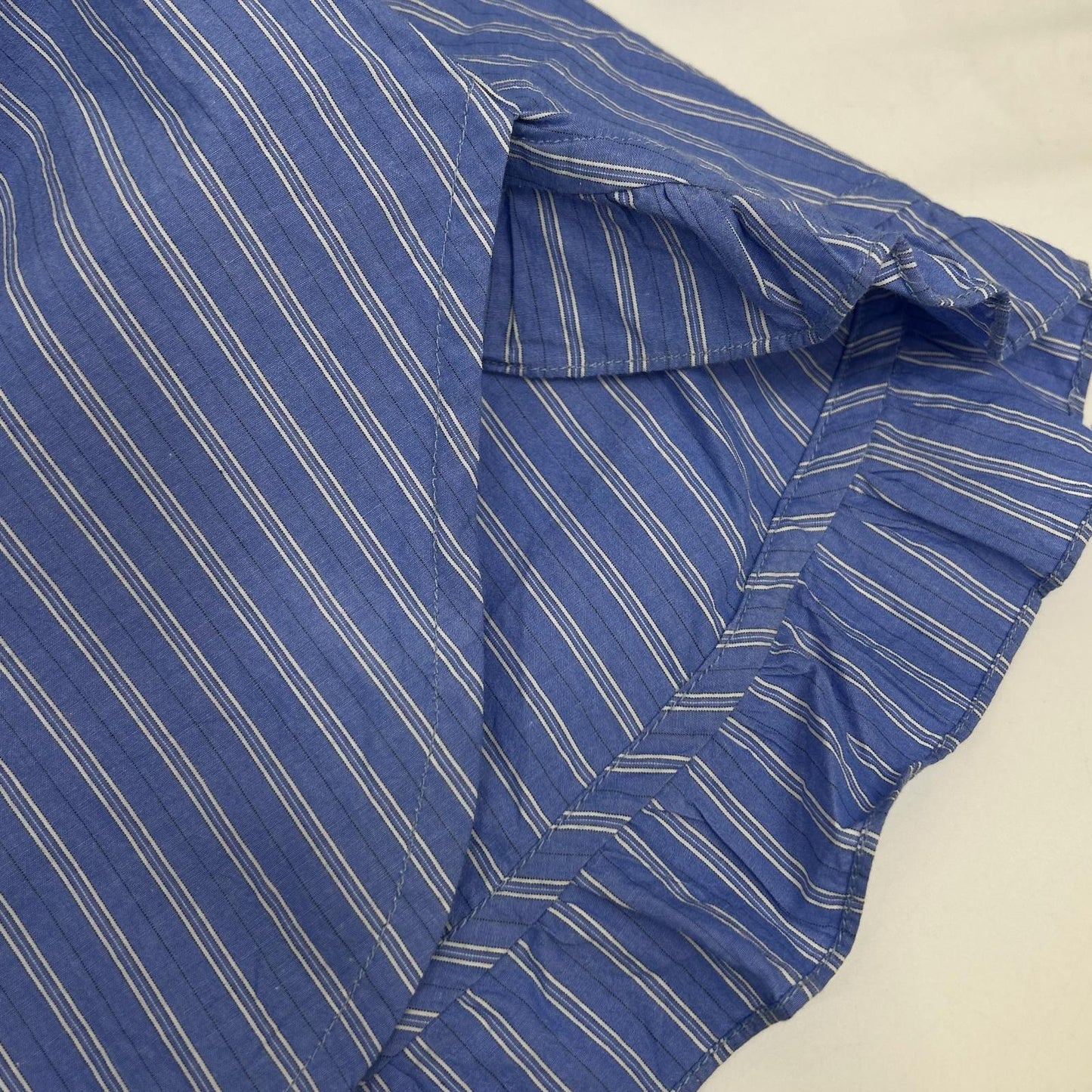 PALE JUTE PJ-2024AW-03 Light Blue Long Tail Shirt Striped Frill Shirt Blouse Top