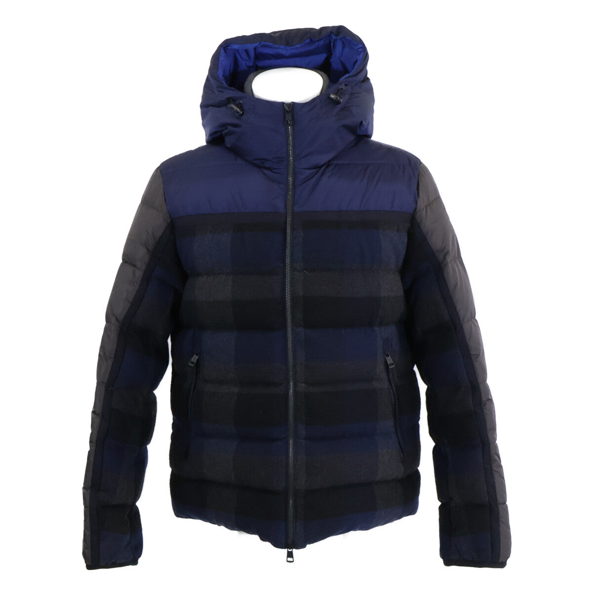 MONCLER モンクレール JULIO チェック ウールｘナイロン切替 フーディダウンジャケット ジャケット