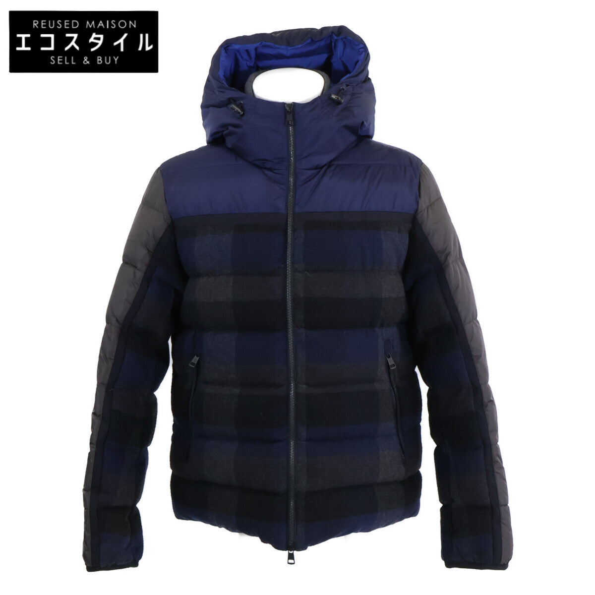MONCLER モンクレール JULIO チェック ウールｘナイロン切替 フーディダウンジャケット ジャケット