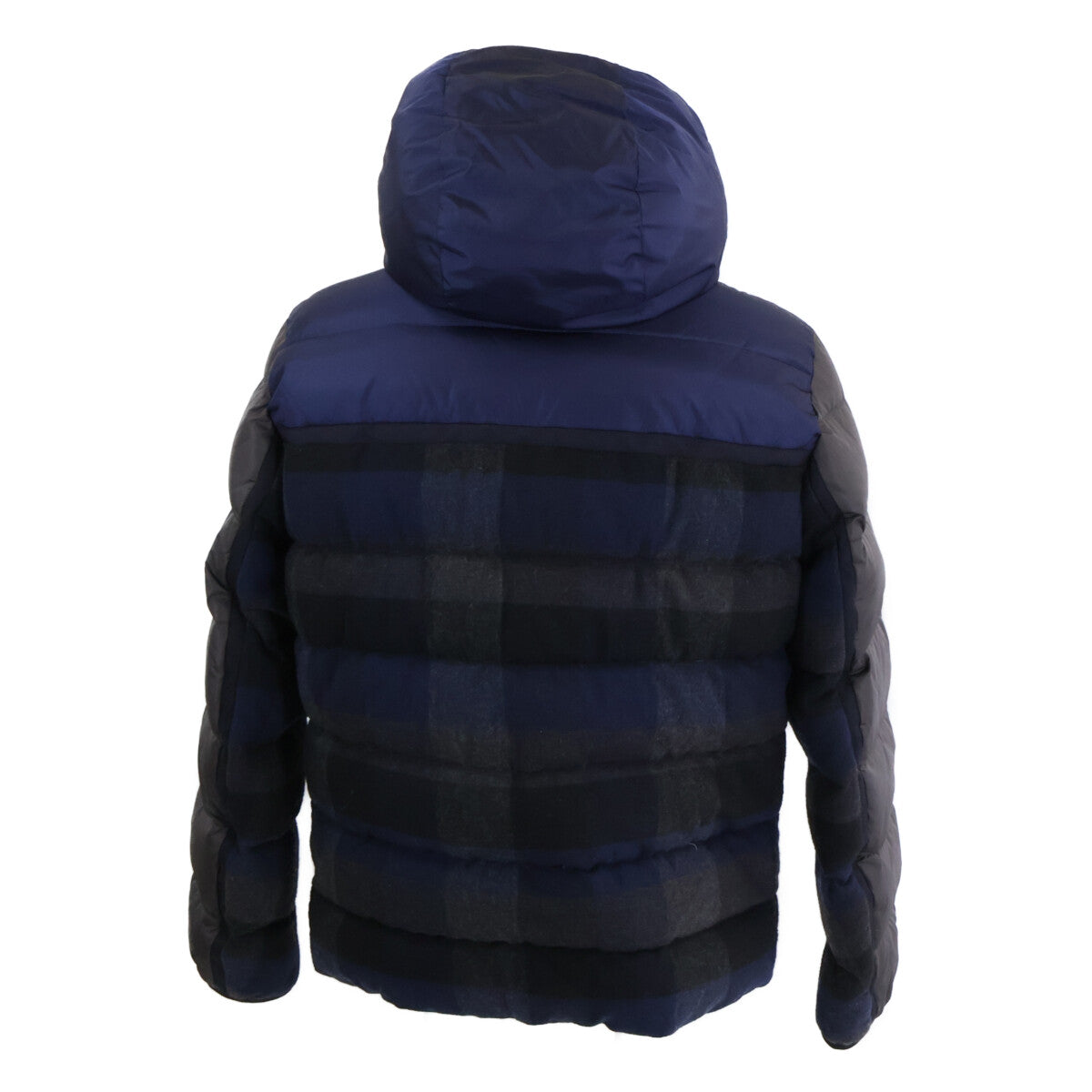 JULIO Check Wool x Nylon Switching Hooded Down Jacket Men's
