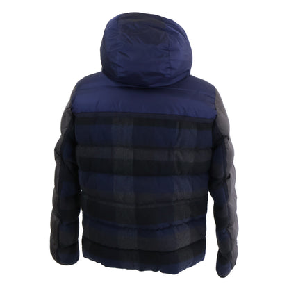 JULIO Check Wool x Nylon Switching Hooded Down Jacket Men's