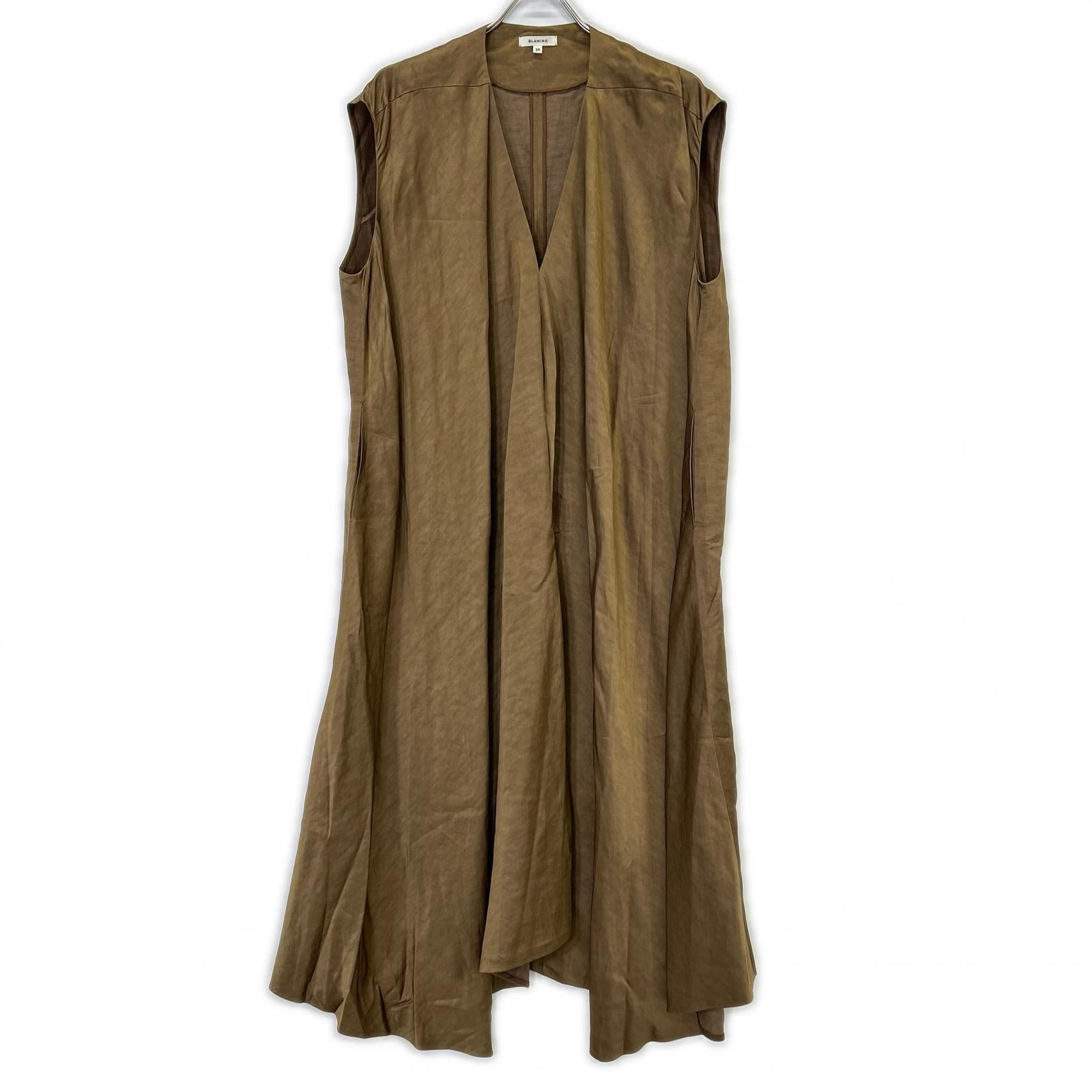 BLAMINK 7926-230-0172 Brown Rayon-Linen Sleeveless Satin Dress