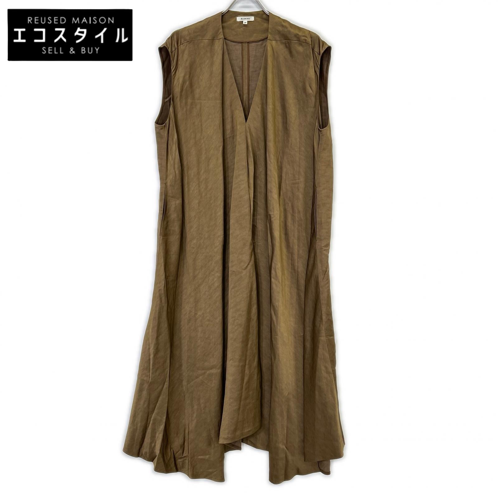 BLAMINK 7926-230-0172 Brown Rayon-Linen Sleeveless Satin Dress