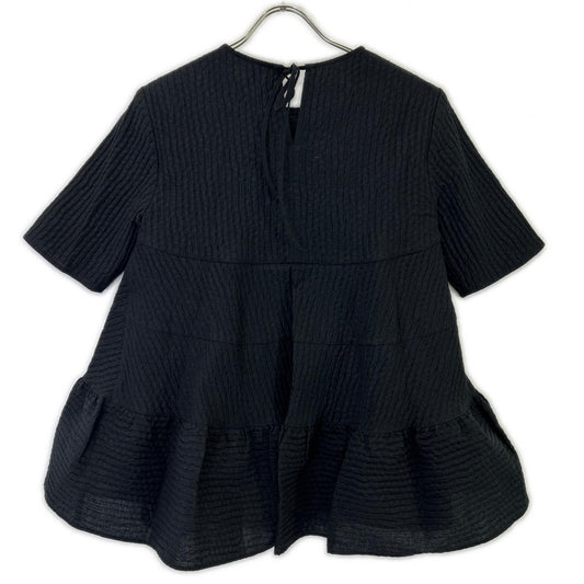 yori YR21-23065SM Black Cretiard Back Ribbon Short Sleeve Blouse Top