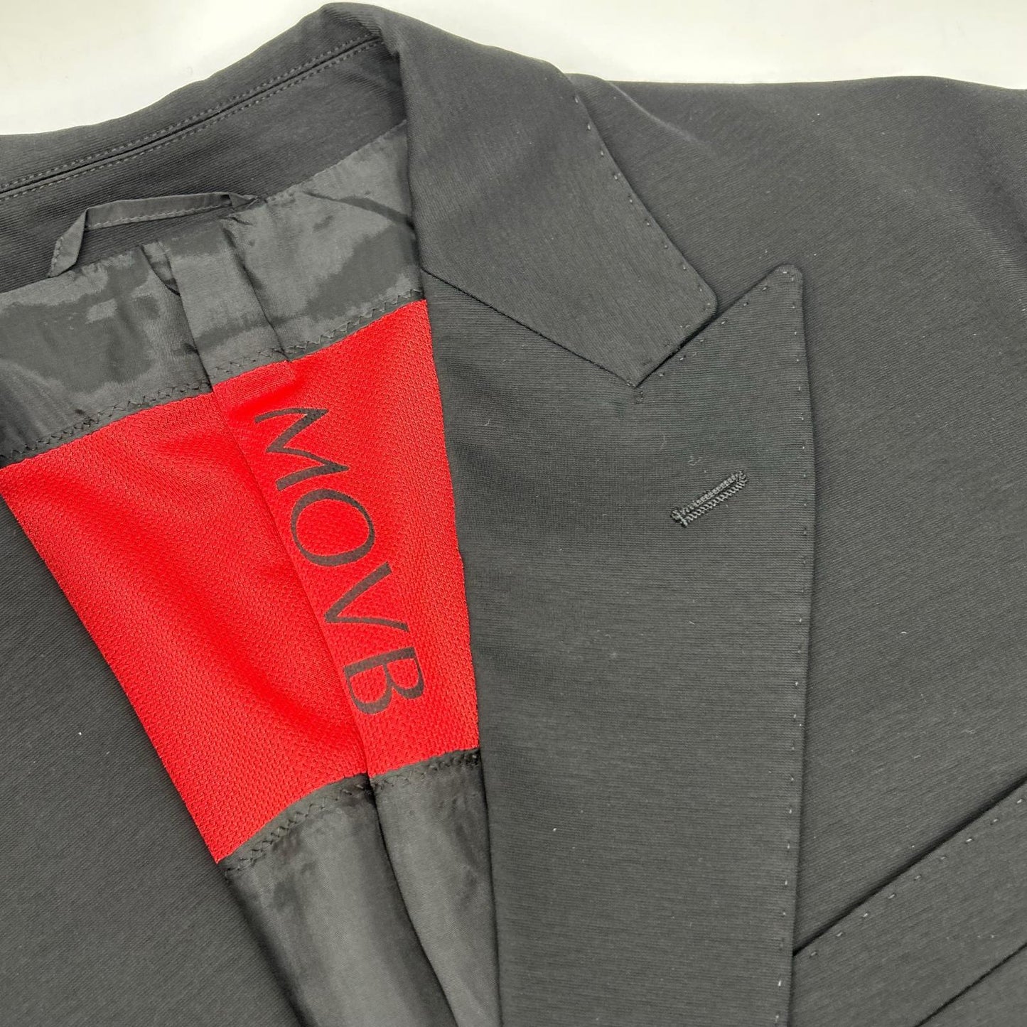 MOVB JK-021PR Navy Double-Breasted 6B Travel Jacket / PT-020PR Black Slim Tapered Travel Slacks Set-Up Suit