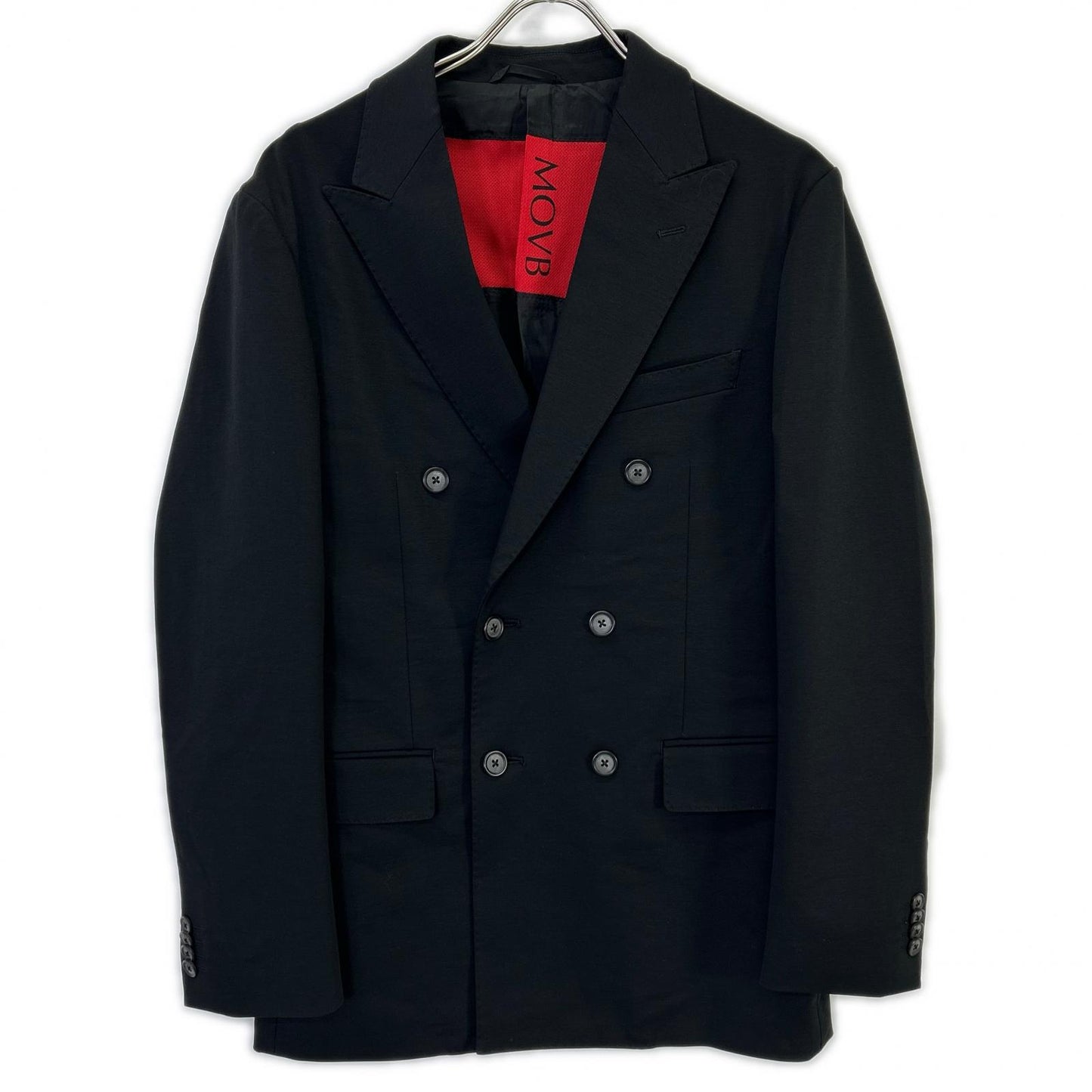 MOVB JK-021PR Navy Double-Breasted 6B Travel Jacket / PT-020PR Black Slim Tapered Travel Slacks Set-Up Suit