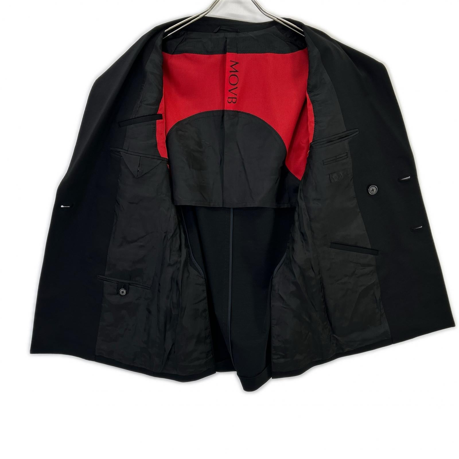 MOVB JK-021PR Navy Double-Breasted 6B Travel Jacket / PT-020PR Black Slim Tapered Travel Slacks Set-Up Suit