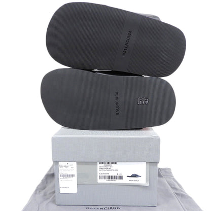 BALENCIAGA SUNSET FLAT MULE BB Logo Metal Plate Leather Sandals Shoes Men's Black 43 828478 25SS Shoes