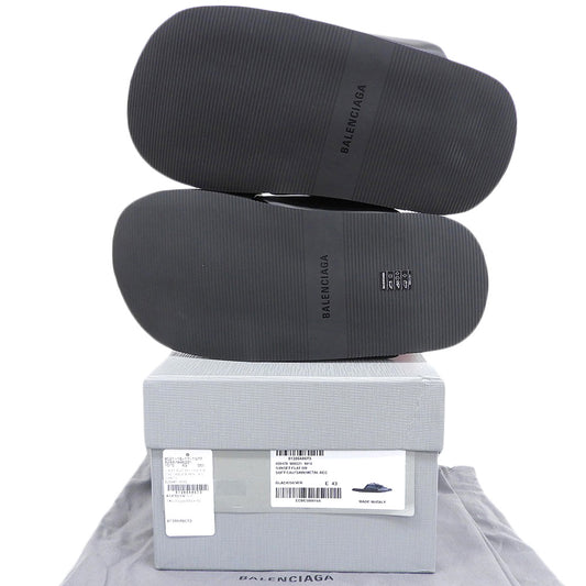 BALENCIAGA バレンシアガ 新品同様 SUNSET FLAT MULE BBロゴメタルプレート レザー サンダル シューズ メンズ ブラック 43 828478 25SS シューズ