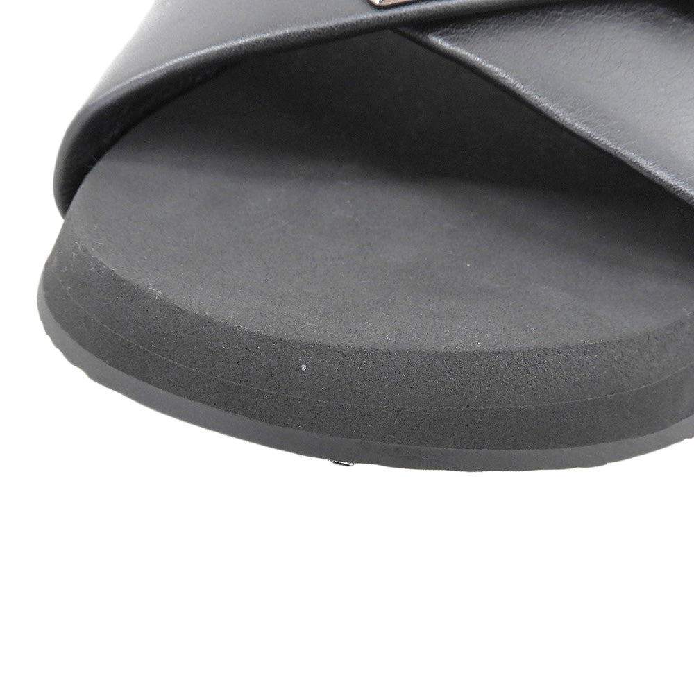 BALENCIAGA SUNSET FLAT MULE BB Logo Metal Plate Leather Sandals Shoes Men's Black 43 828478 25SS Shoes