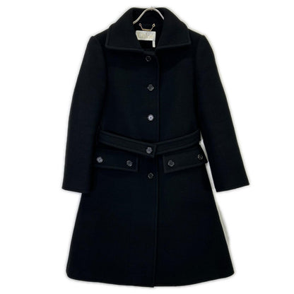 CHLOE Black Virgin Wool Belted Coat 34