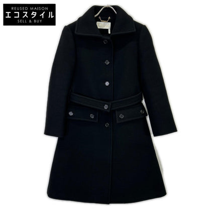 CHLOE Black Virgin Wool Belted Coat 34