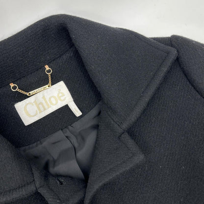 CHLOE Black Virgin Wool Belted Coat 34