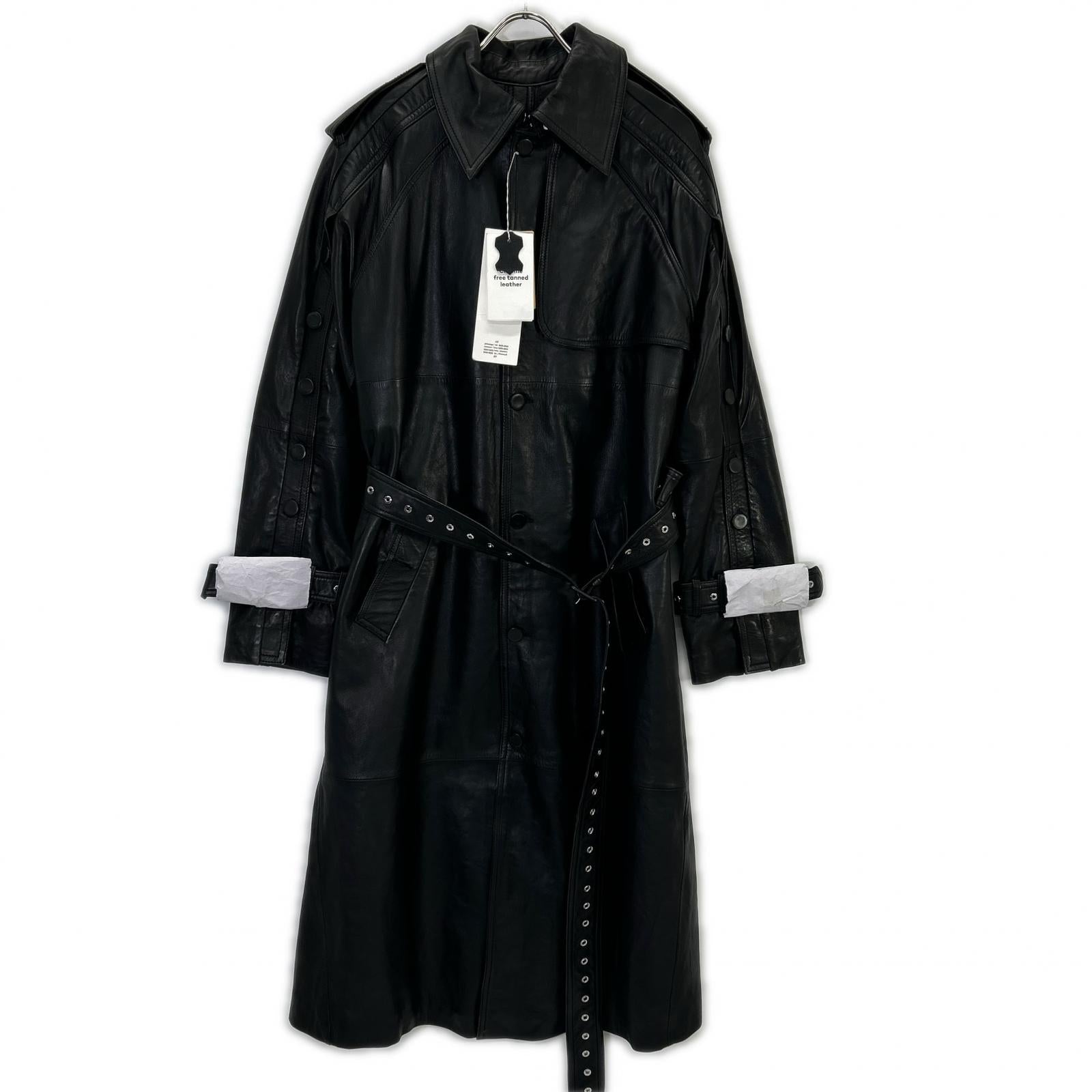 エイチアンドエム H＆M 【×rokh】ブラック button detail leather coat ボタンディテール レザートレンチコート XS エイチアンドエム H＆M 【×rokh】ブラック button detail leather coat