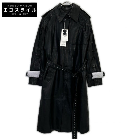 エイチアンドエム H＆M 【×rokh】ブラック button detail leather coat ボタンディテール レザートレンチコート コート