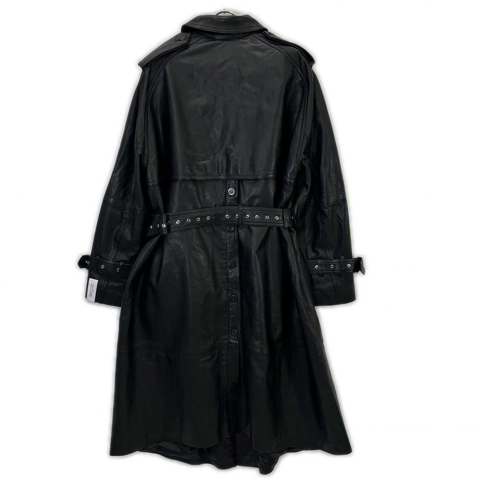 H&M 【×rokh】黑色纽扣细节皮质风衣