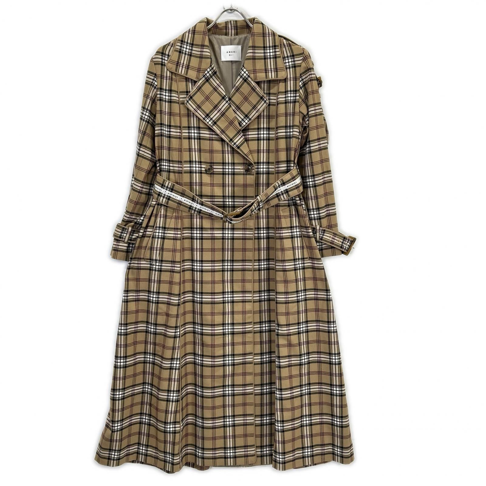 AMERI アメリ 01920740550 ﾍﾞｰｼﾞｭ PASS CODE CHECK COAT ﾁｪｯｸﾛﾝｸﾞｺｰﾄ コート S