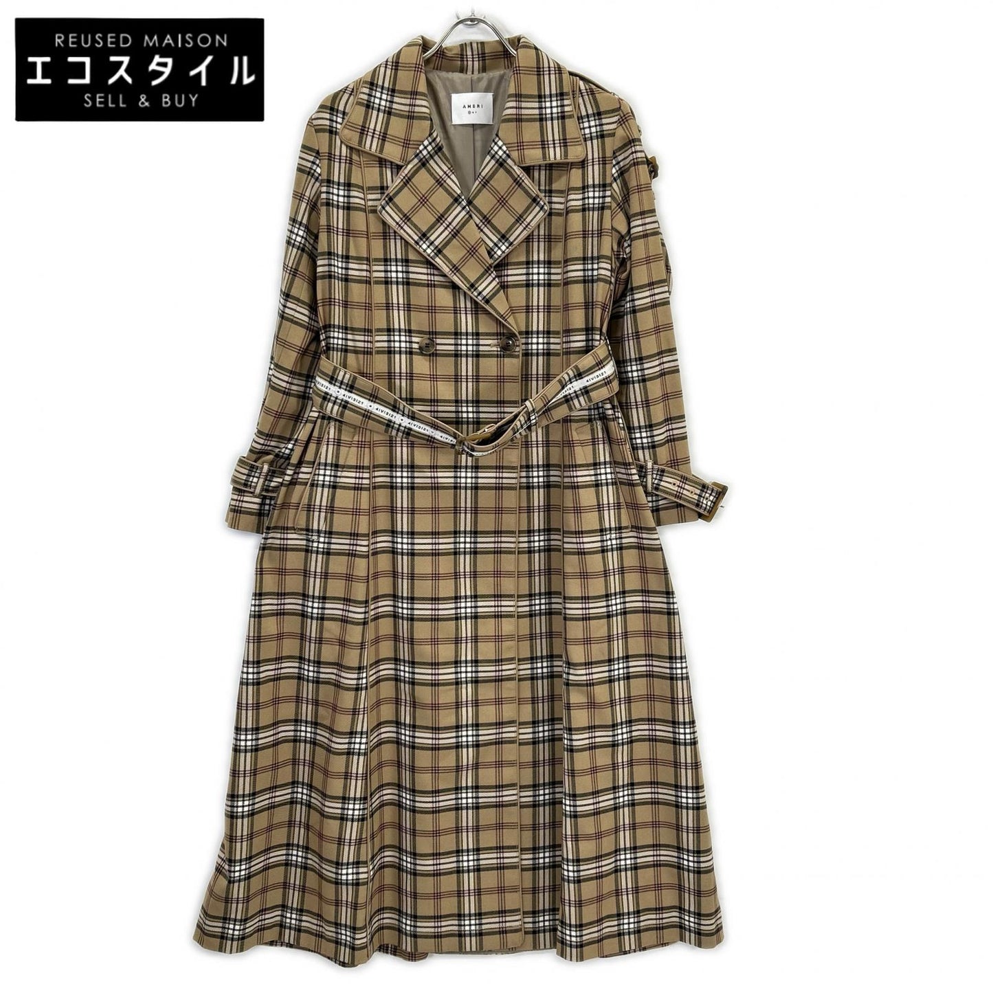 AMERI アメリ 01920740550 ﾍﾞｰｼﾞｭ PASS CODE CHECK COAT ﾁｪｯｸﾛﾝｸﾞｺｰﾄ コート S